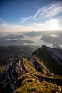 View from Esel summit on Mount Pilatus overlooking Lake Lucerne, Switzerland