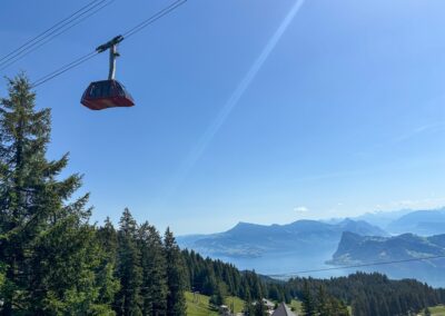 Dragon Ride cable car above Lake Lucerne on Mount Pilatus, Switzerland.