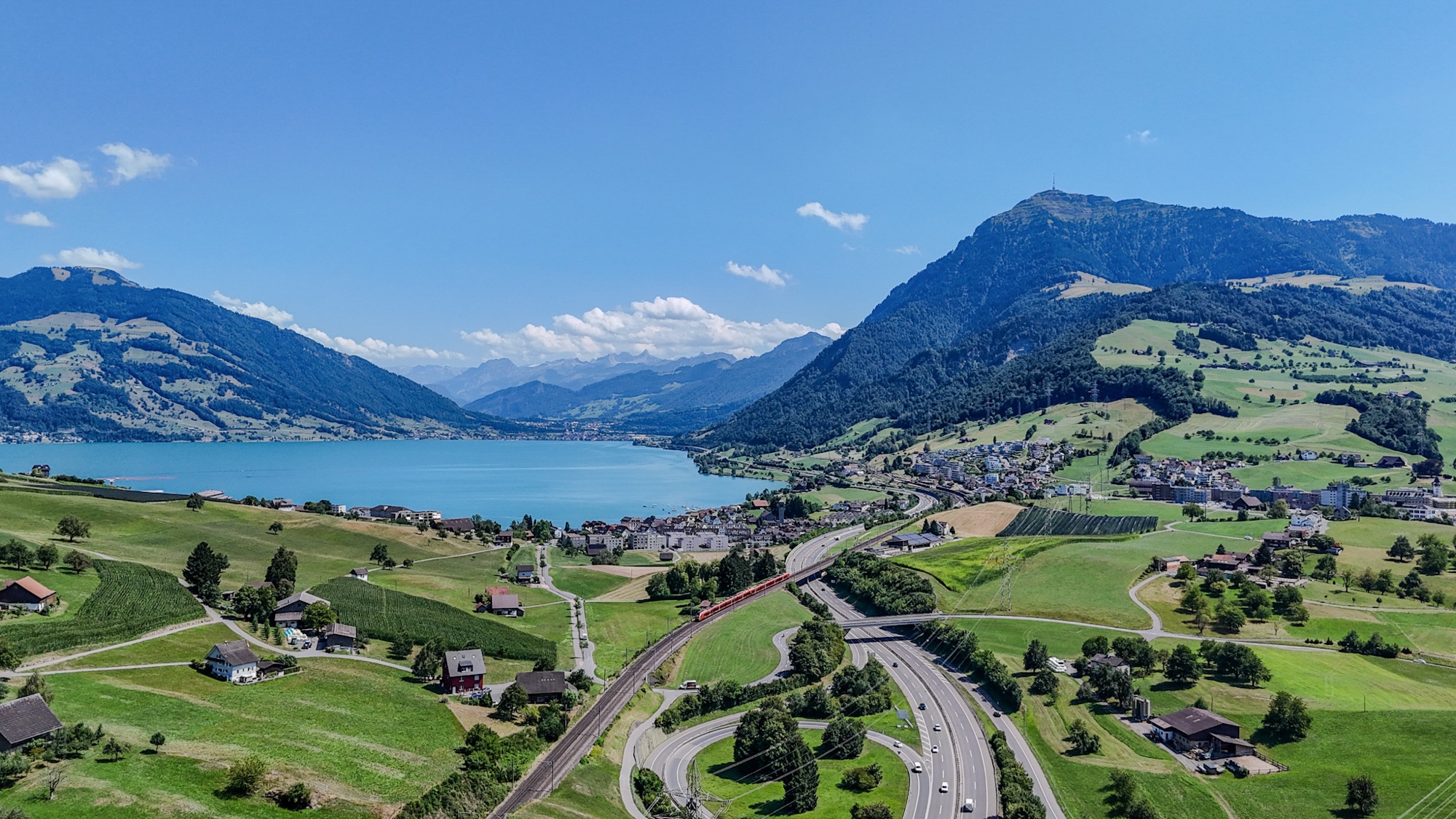 Mount Rigi Overlooking Lake Zug | Aerial View from Küssnacht Aerial view of Mount Rigi overlooking Lake Zug near Küssnacht in Central Switzerland, Switzerland.