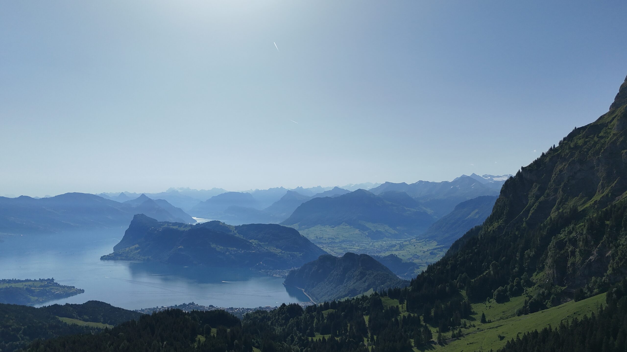Panoramic view of Lake Lucerne and the surrounding Swiss Alps