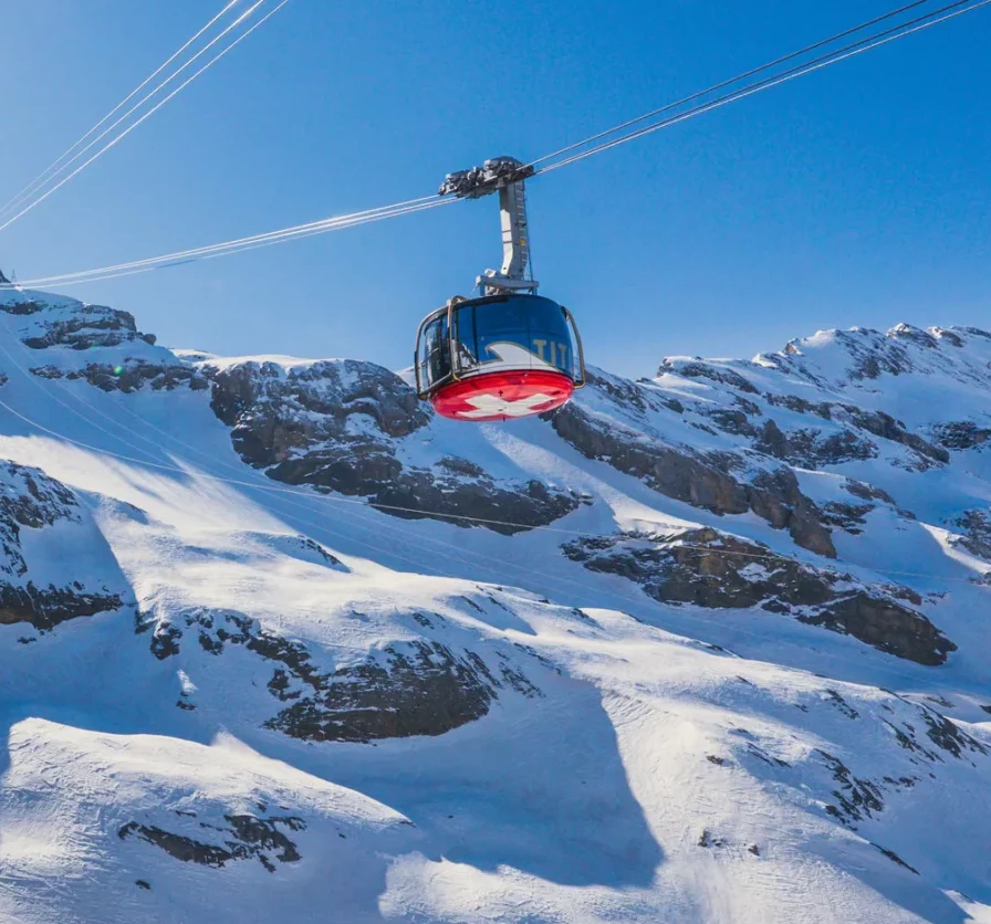Titlis Rotair cable car above the glacier at Mount Titlis, Switzerland