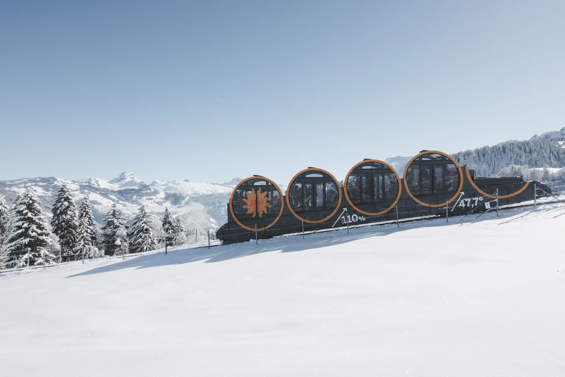 Stoos Funicular Railway in winter