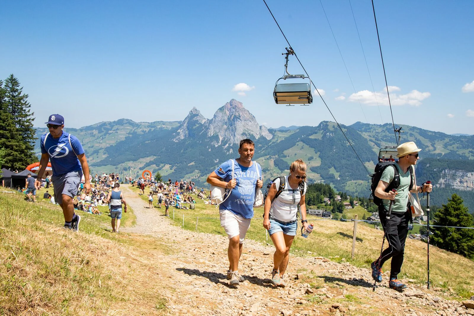 Hiking trail in Stoos with alpine mountain views